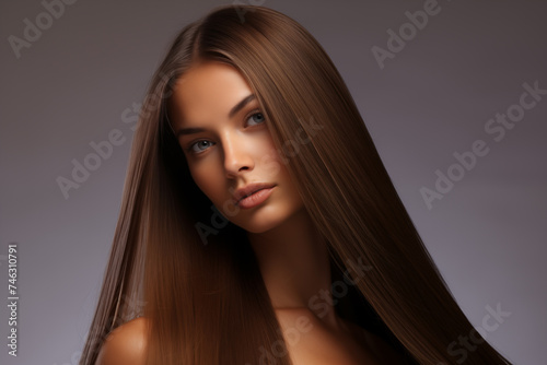 Long Healthy Straight Hair. Skin natural beauty,  smooth skin for Care and hair products. Model girl, woman.