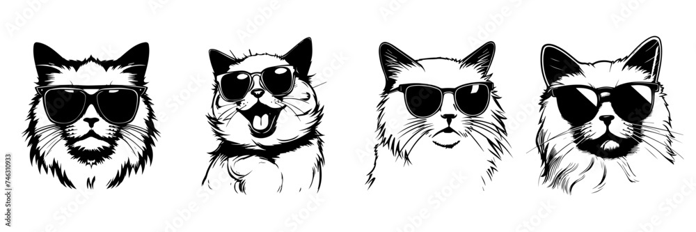 Cat-titude Collection: Meow in Style with Sunglasses Vector Art