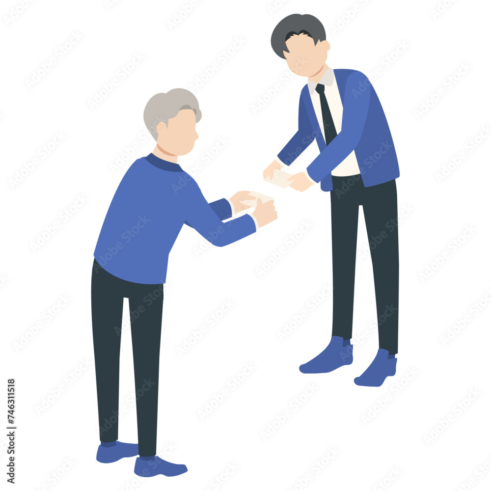 名刺交換をするビジネスパーソンのイラスト 名刺交換をするビジネスパーソンのイラスト
