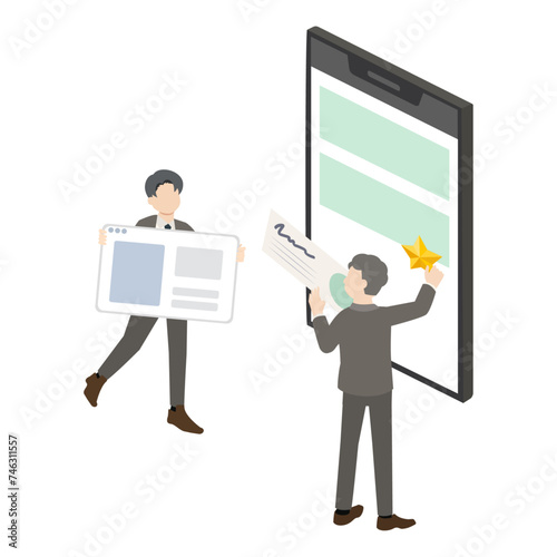 サイトのデザインを考えるビジネスパーソンのイラスト