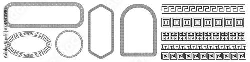 Fotografia set of border, black and white ornamental geometric frieze border patterns