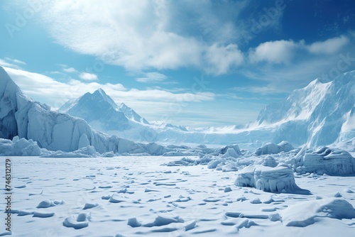 Expansive Glacial Landscape with Snow-Capped Peaks. 