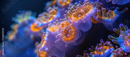 This close-up shot showcases the vibrant colors and intricate details of a sea anemone, with its tentacles swaying gently in the water, capturing the beauty of marine life. © 2rogan
