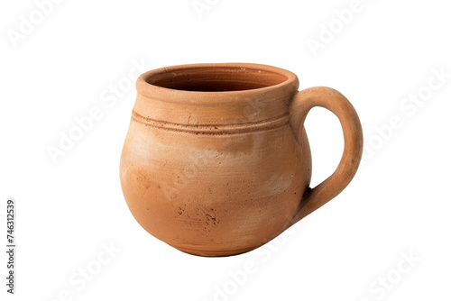 Clay Mug. A plain clay mug showcasing its simple design and earthy texture. The mug appears sturdy and functional, with a handle for easy grip. On PNG Transparent Clear Background.