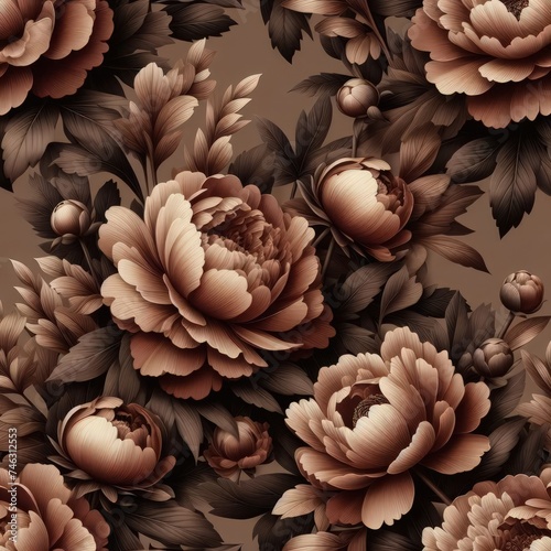 peonies beige pattern flowers background