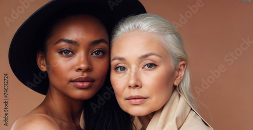 portrait of two beauitful women of different ages celebrating female beauty photo