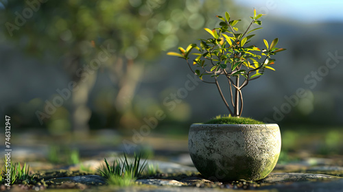 Small tree in a pot.