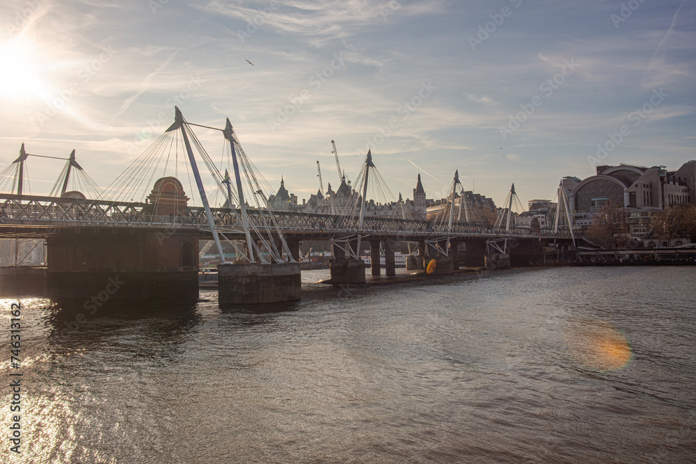 London Hungerford Bridge and Golden Jubilee Bridges