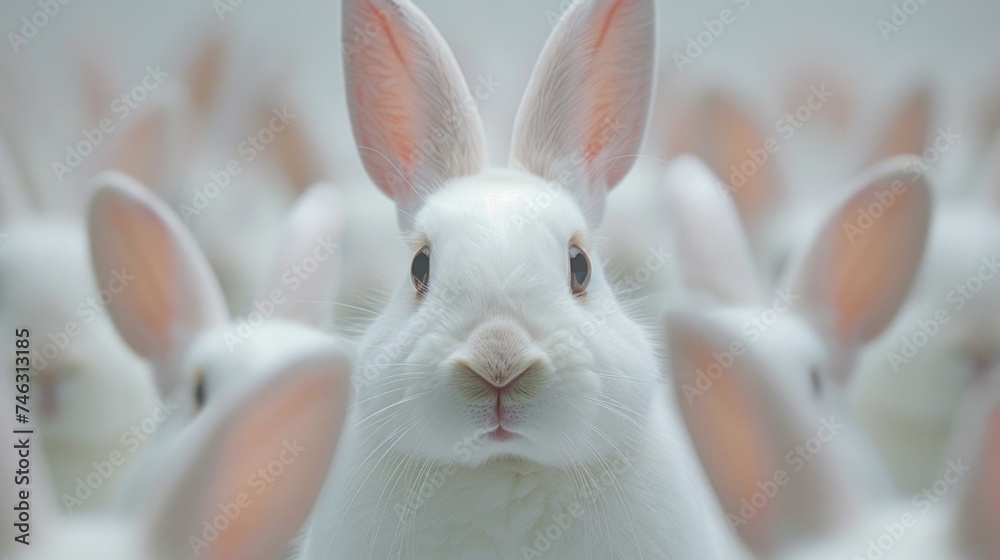 The innocent allure of a funny bunny, its long ears framing a face full of wonder, set against an immaculate white background, a perfect representation of Easter's promise AI Generative The innocent allure of a funny bunny, its long ears framing a face full of wonder, set against an immaculate white background, a perfect representation of Easter's promise AI Generative