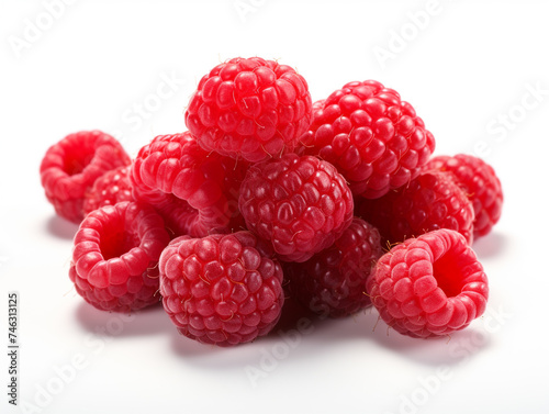 A cluster of fresh raspberries with a focus on their delicate texture and deep red color.