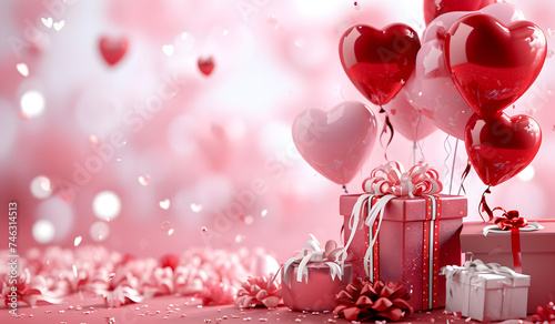 warm valentines day gifts and balloons background