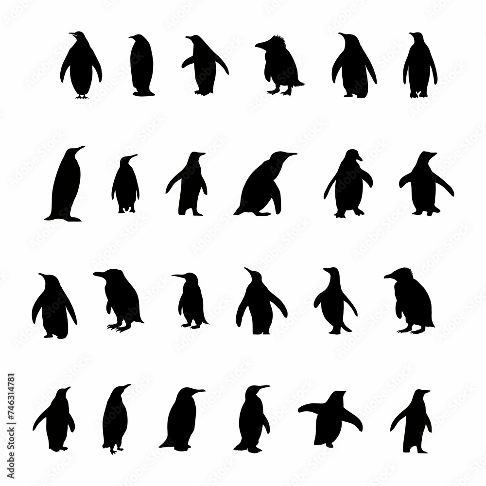 black penguin silhouette walking and skating black penguin silhouette walking and skating