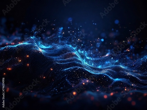 Dark blue particle abstract technology background. Energy of space. Background design for web.
