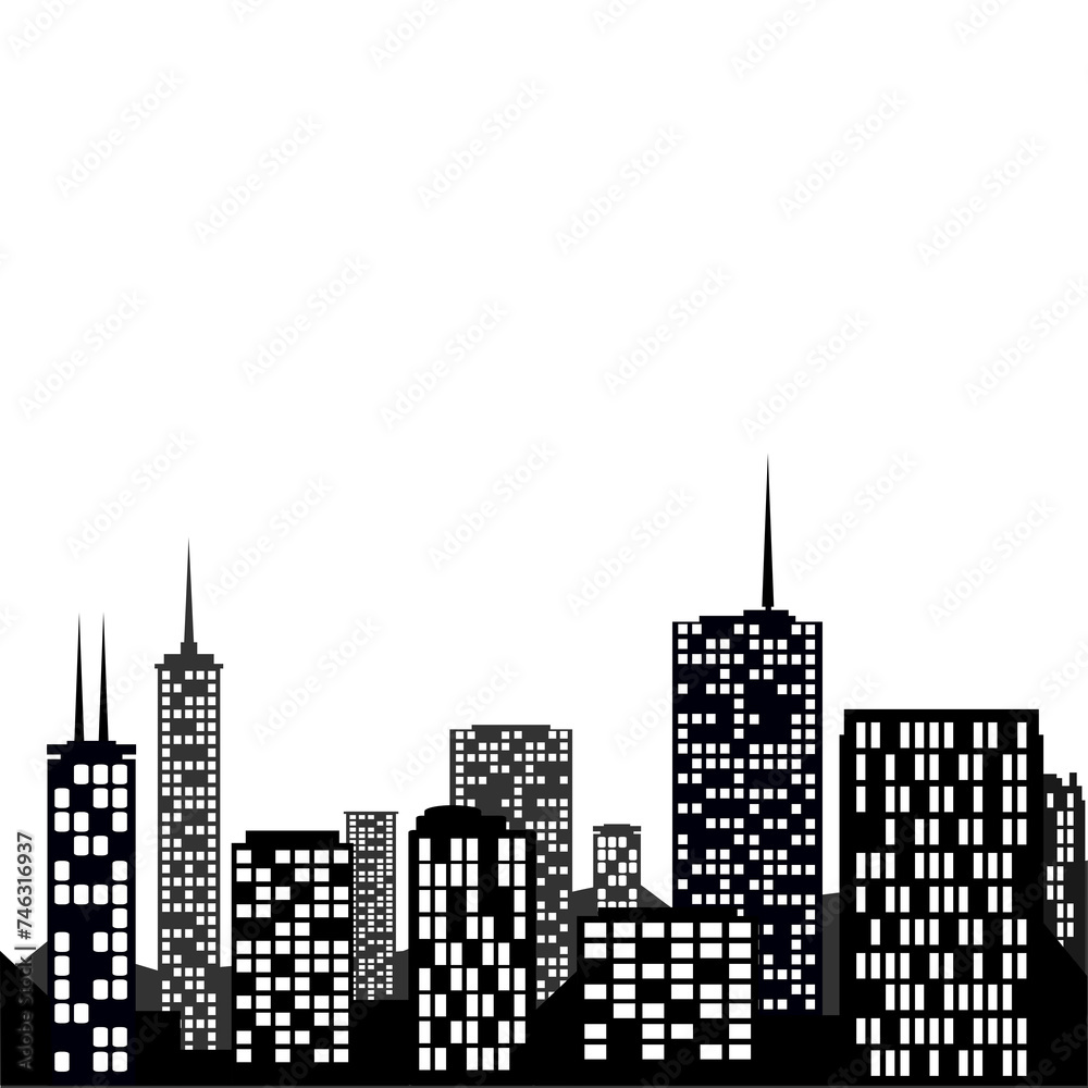 City silhouette icon isolated on transparent background