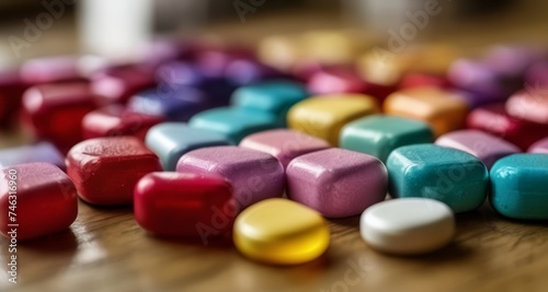  Vibrant candy assortment on wooden surface