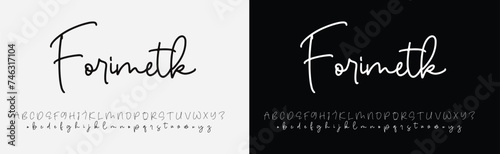 Lettering signature font isolated on grey background. brus style alphabet. Vector logo letters.