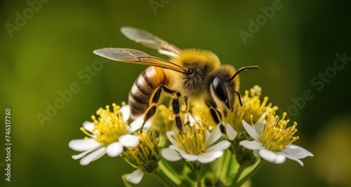  Bee in action, pollinating a flower in a field of blooms