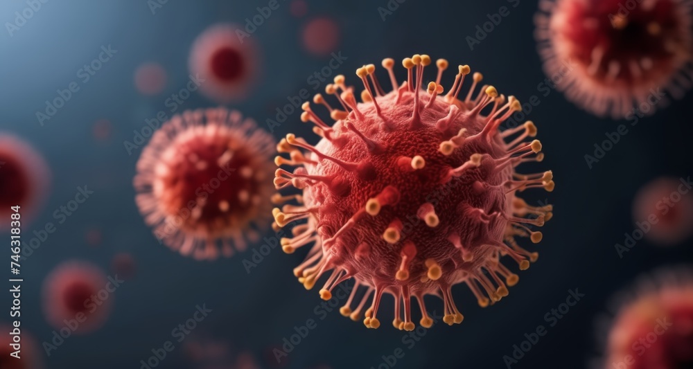 Viral particles in a microscopic view, illustrating the complexity of infectious agents Viral particles in a microscopic view, illustrating the complexity of infectious agents