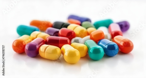  Vibrant assortment of colorful pills on a white background