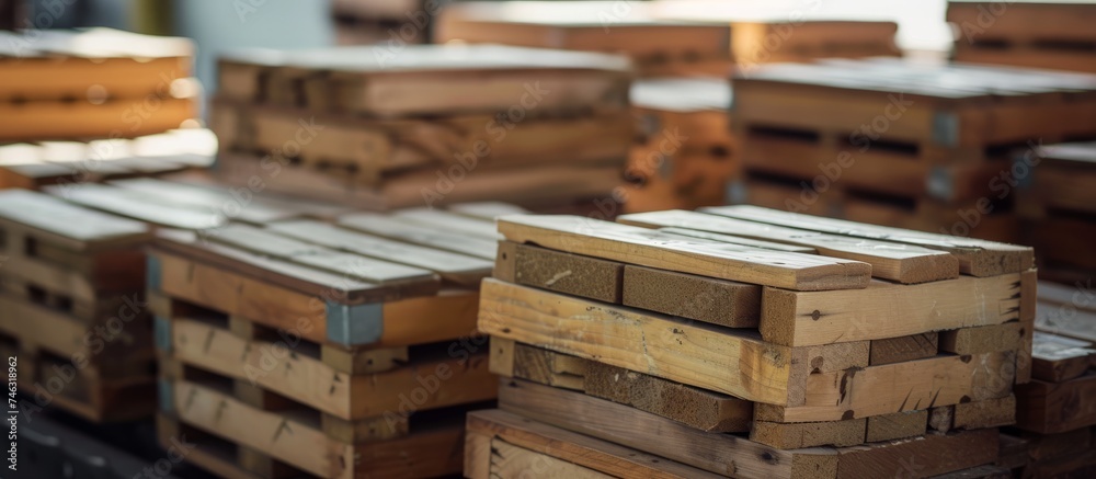 Rustic stack of wooden pallets for transportation or construction purposes Rustic stack of wooden pallets for transportation or construction purposes
