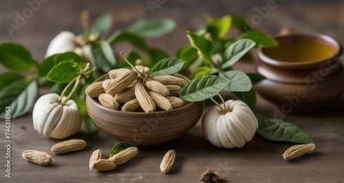  Natural beauty in simplicity - A bowl of almonds with leaves