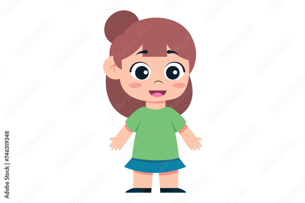 Cute Little Girl Character Design Illustration