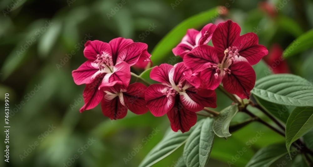  Vibrant red flowers bloom in lush greenery