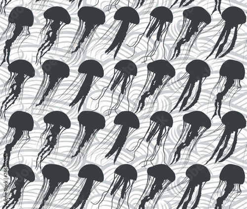 The seamless background with jellyfish in the sea.