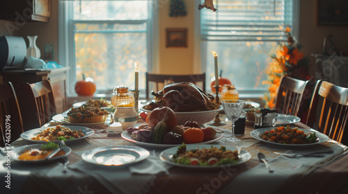 Seasonal Celebration: Delicious Thanksgiving Turkey Dinner Display, generative AI