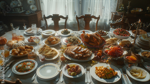 Holiday Dining Splendor: Festive Thanksgiving Turkey Display, generative AI