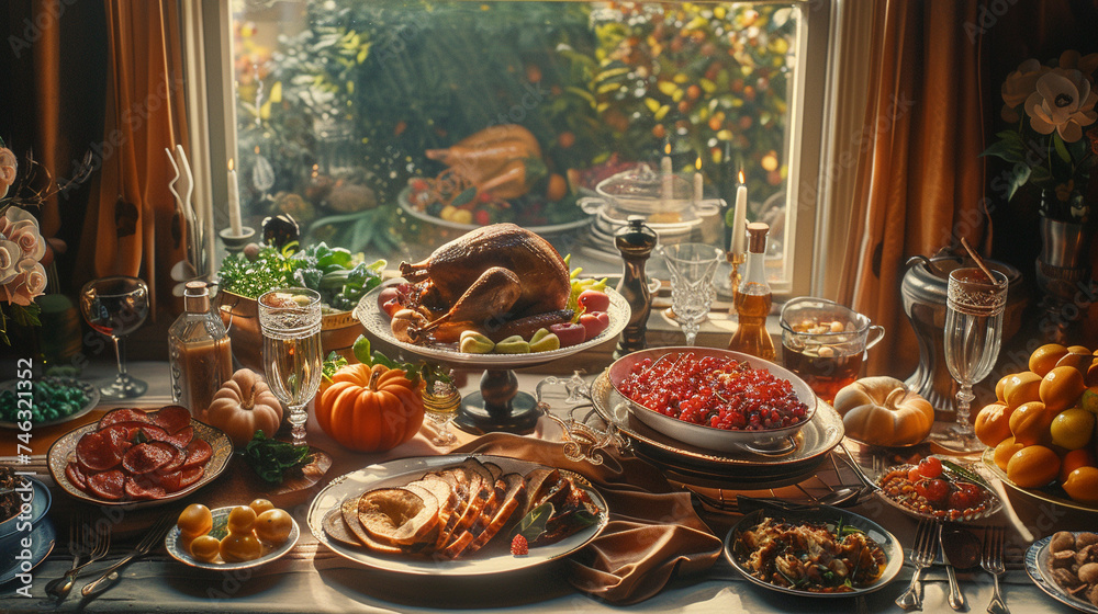 Thanksgiving Joy: Traditional Turkey Dinner for Festive Celebration, generative AI
