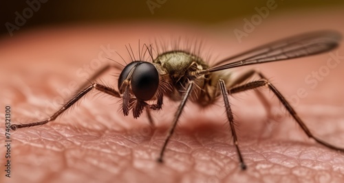  Close-up of a mosquito on a human skin