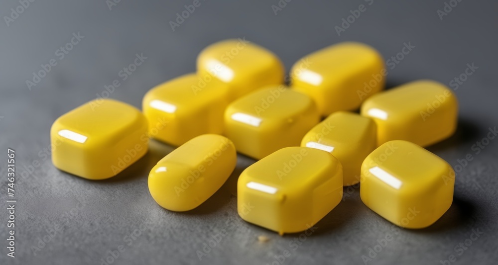Bright yellow plastic toy pieces on a dark surface Bright yellow plastic toy pieces on a dark surface
