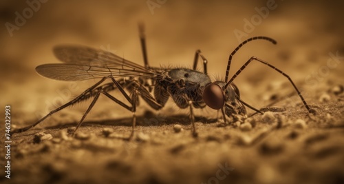  Close-up of a dragonfly on a sandy surface © vivekFx