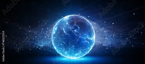 internet world in background stock imagery, in the style of dynamic energy flow, layered mesh, dark sky-blue, shaped canvas, focus on joints/connections, luminous color palette, global illumination