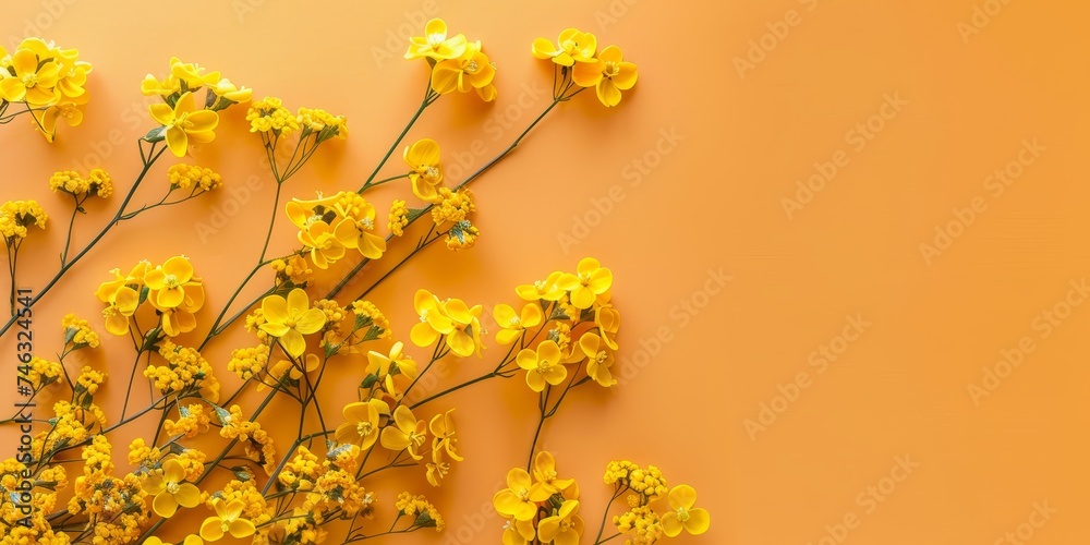 Obraz premium orange spring flowers on pastel pink background Flat lay top view copy space Photo sctock10