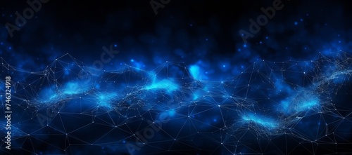 blue world of connections, in the style of bright backgrounds, layered mesh, black background, skillful lighting, solarization effect, dark white and sky-blue, shaped canvas