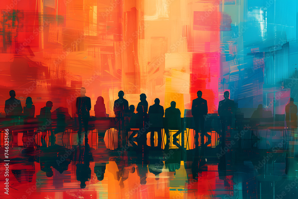 Abstract Image of Business People Silhouettes in a Meeting Abstract Image of Business People Silhouettes in a Meeting