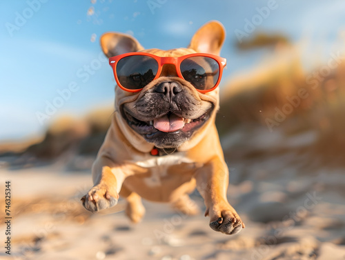 French Bulldog Having Fun at the Beach with Sunglasses photo