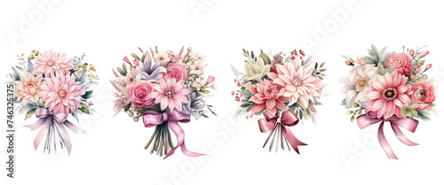 Pink and white flowers with a touch of yellow, arranged in a beautiful bouquet, capturing the essence of spring and nature's beauty