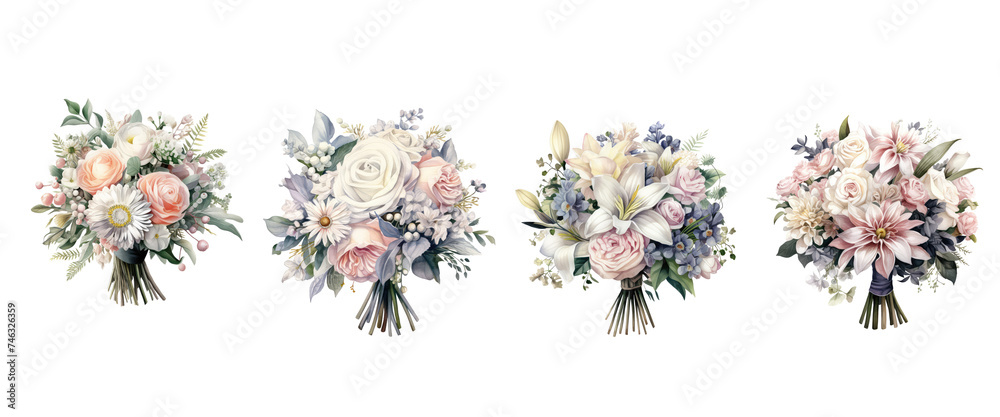 Beautiful bouquet of pink flowers isolated on white background