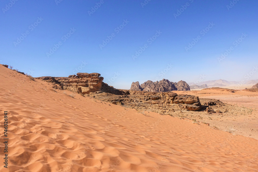 the fascinating arid and desert landscape of Wadi Rum. Wadi Rum desert in Jordan, Wadi Rum is one of the most visited tourist sites in the world. the fascinating arid and desert landscape of Wadi Rum. Wadi Rum desert in Jordan, Wadi Rum is one of the most visited tourist sites in the world.