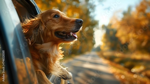 Autumn Car Ride Golden Retriever Looking Out the Window