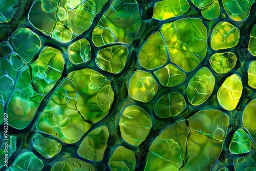 Stock photo of the intricate network in a leaf chlorophyll cells under a microscope vibrant green hues photo