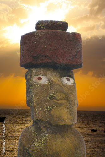Ahu Ko Te Riku close up, Easter Island-Rapa Nui, Polynesia, Chile, South America photo
