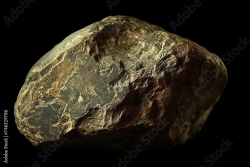 Bastnaesit is a rare precious natural stone on a black background. AI generated. Header banner mockup with space. © Serhii