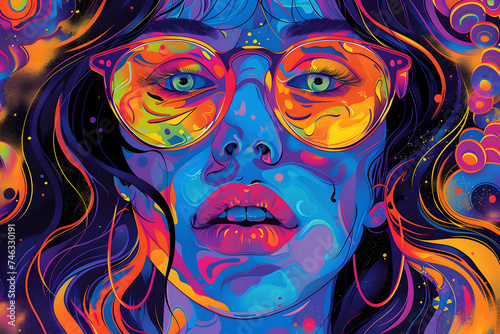 Funny Girl. Colorful, Psychedelic Illustration