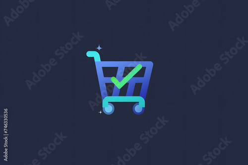  blue shopping cart with green checkmark