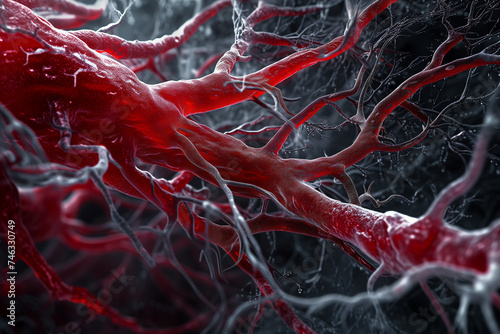 Highly detailed micrograph showcasing the complex and intricate network of human blood vessels in a scientific context. photo
