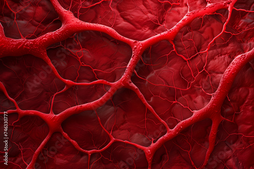 Highly detailed micrograph showcasing the complex and intricate network of human blood vessels in a scientific context. photo